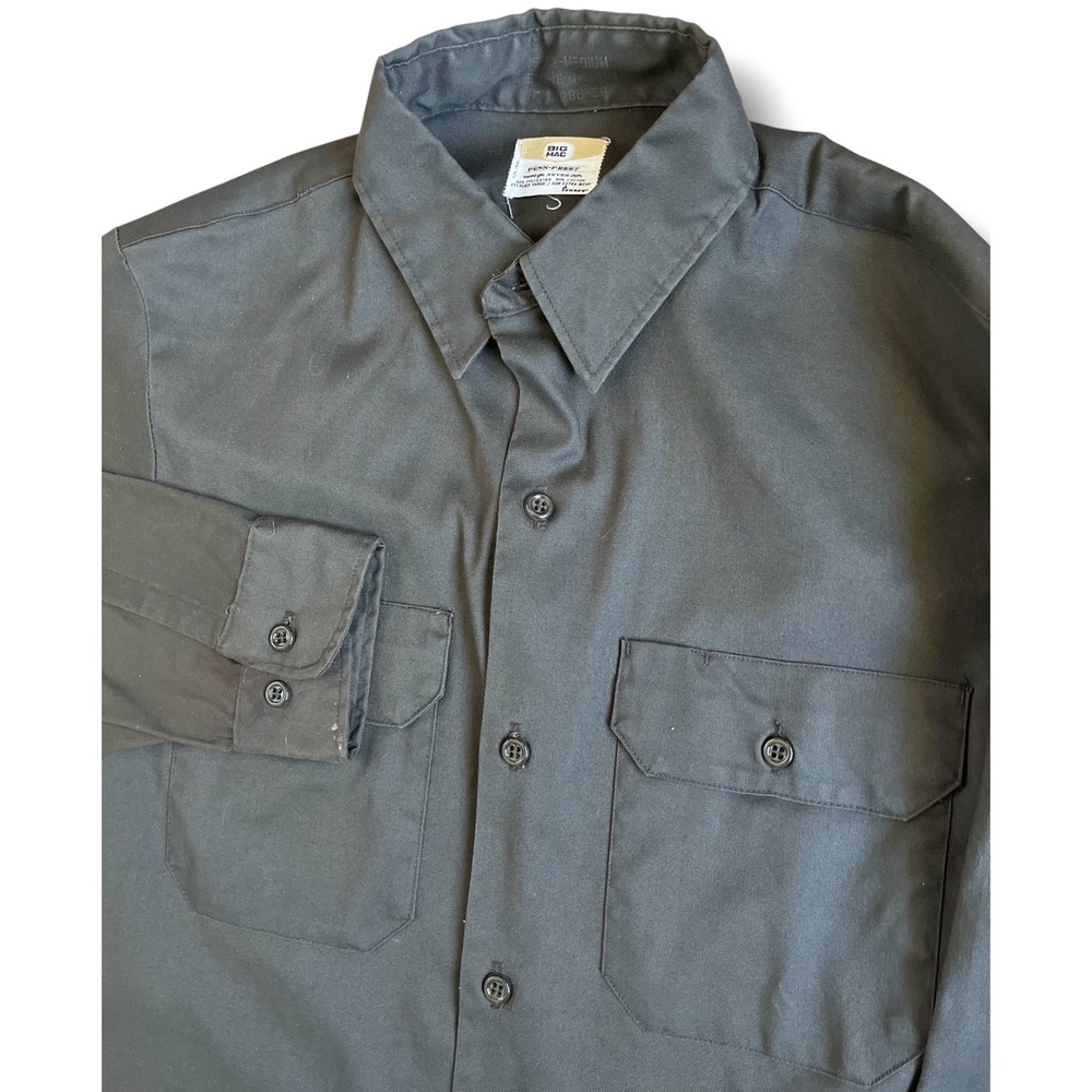 Vintage Big Mac Penneys Penn-Prest Black Work Shirt Mens Medium Button Down 60s